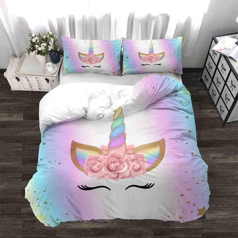3d Cartoon Unicorn, Lovely Floral, Duvet Cover, Bedding Set