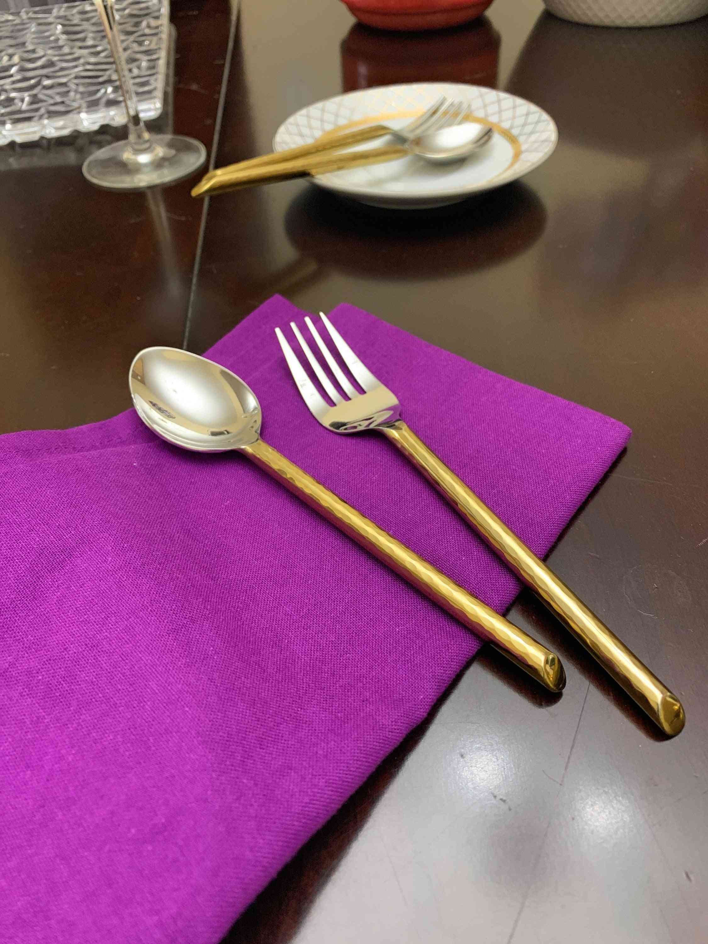 Golden Appetizer Forks & Dessert Spoons - Set Of 8