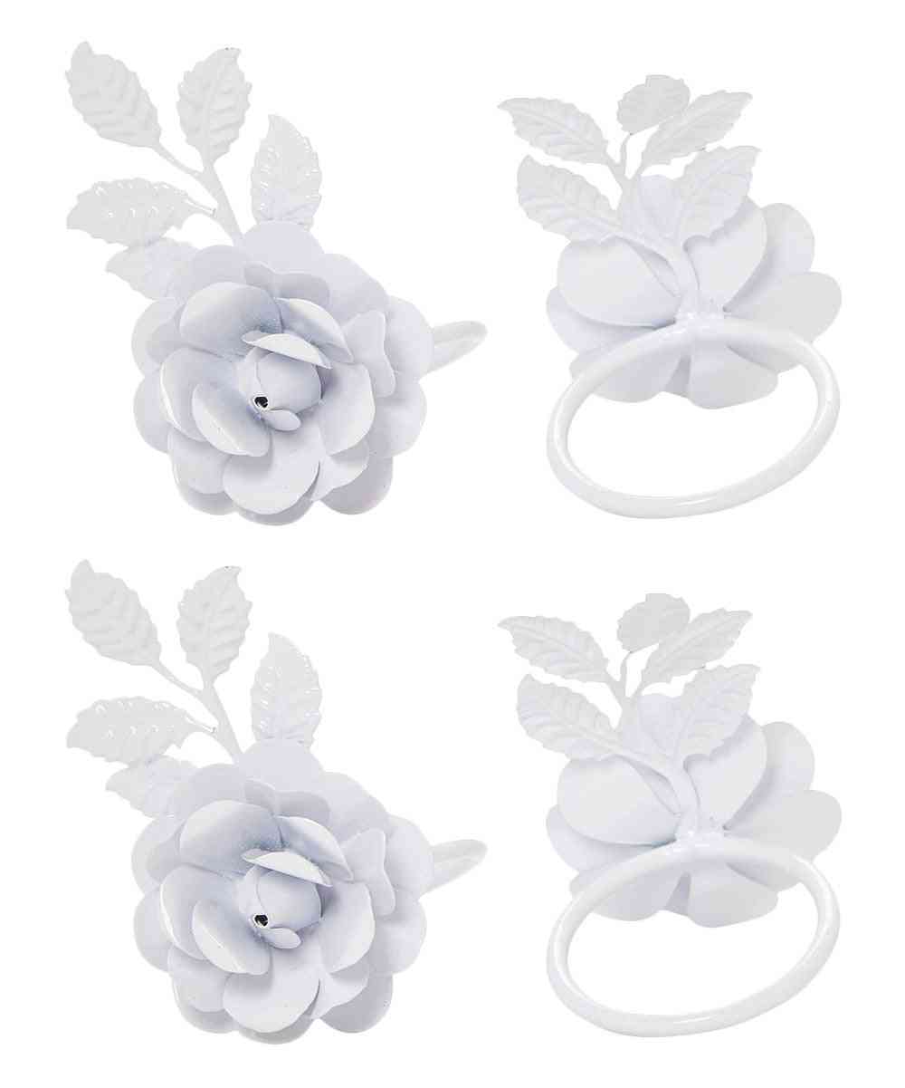 Set trandafir alb de 4 inele de servetel - decor pentru casa