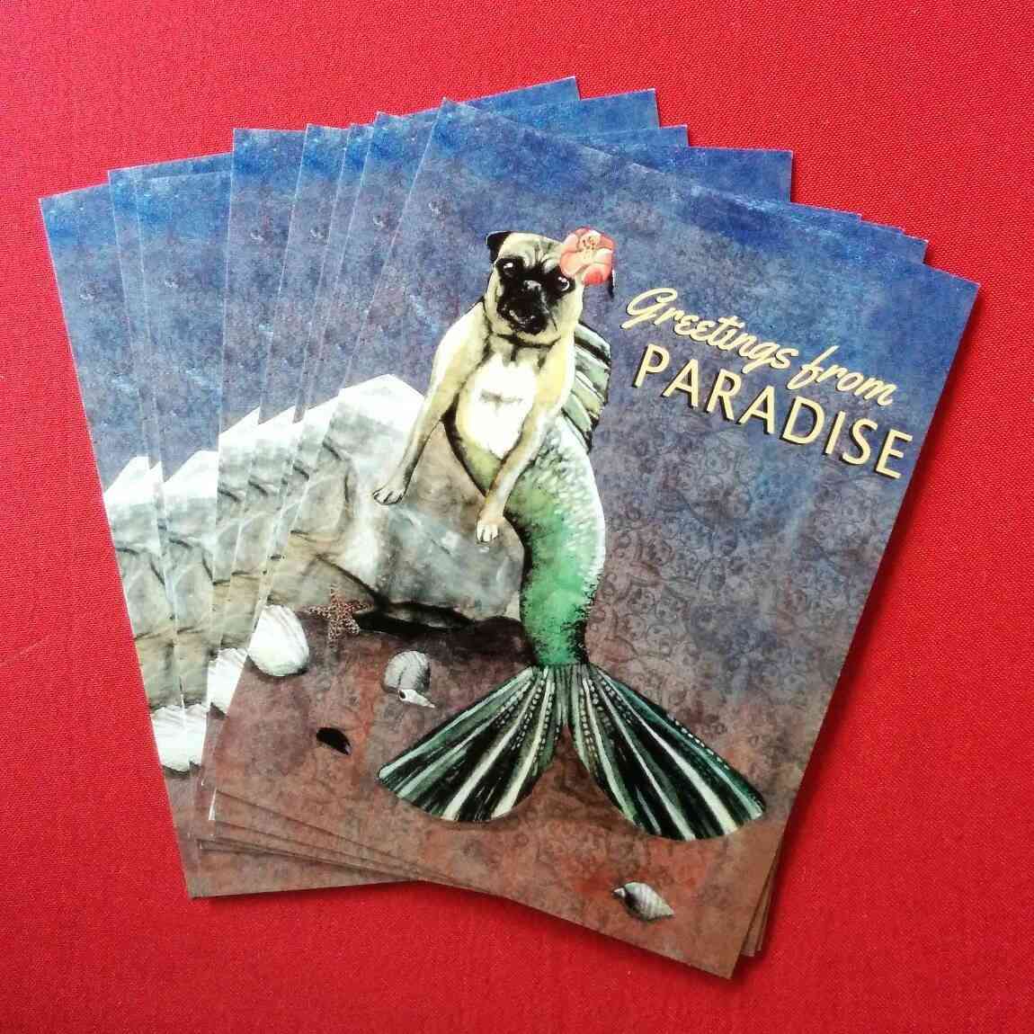 Mermaid Pug Postcard