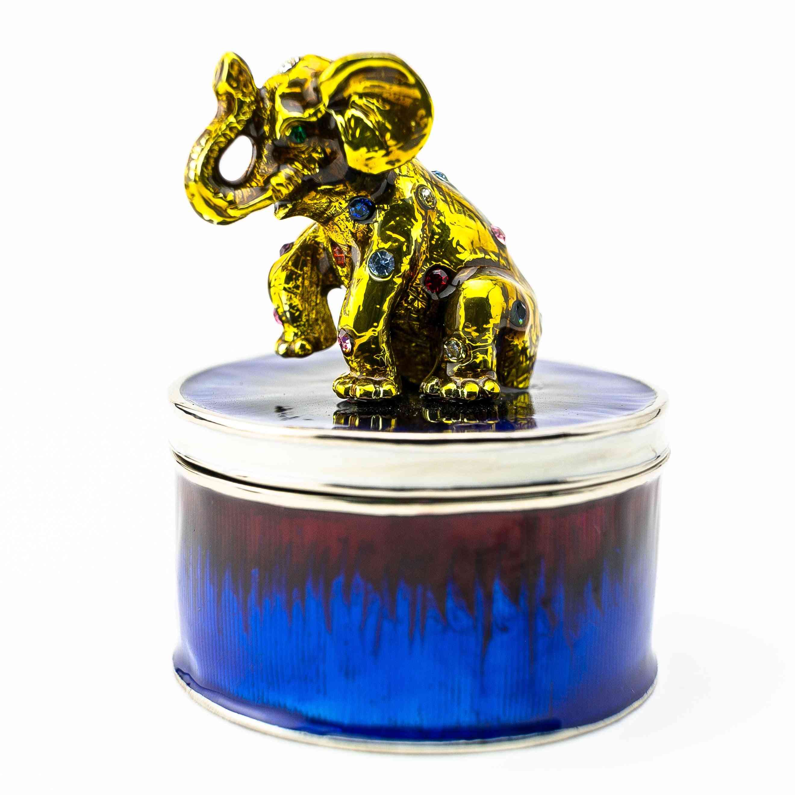 Gold Elephant On Blue Trinket Box