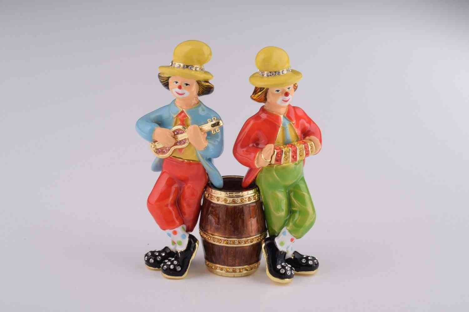 Two Circus Clowns Playing Music Trinket Box