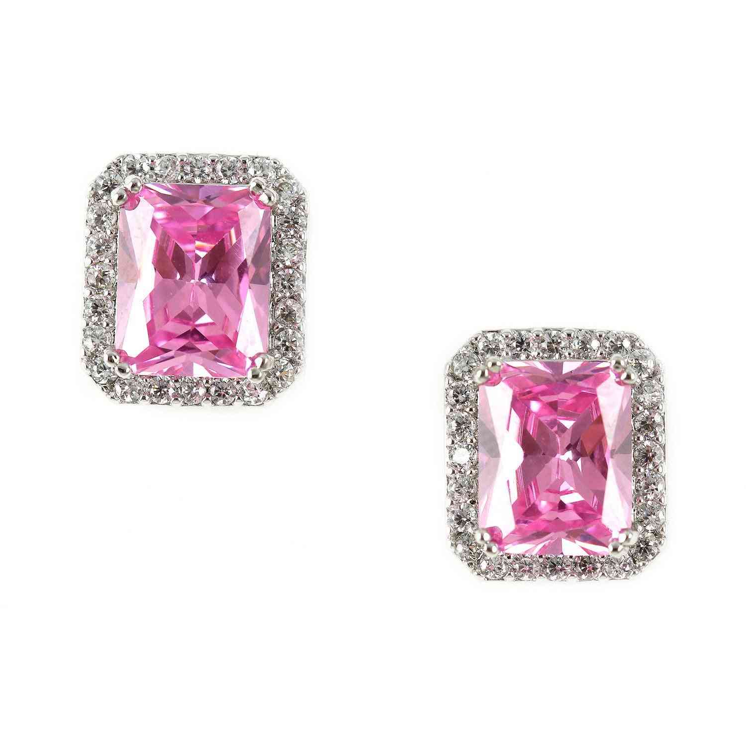 Clous d'oreilles en cristal taillé carré rose avec zircone cubique