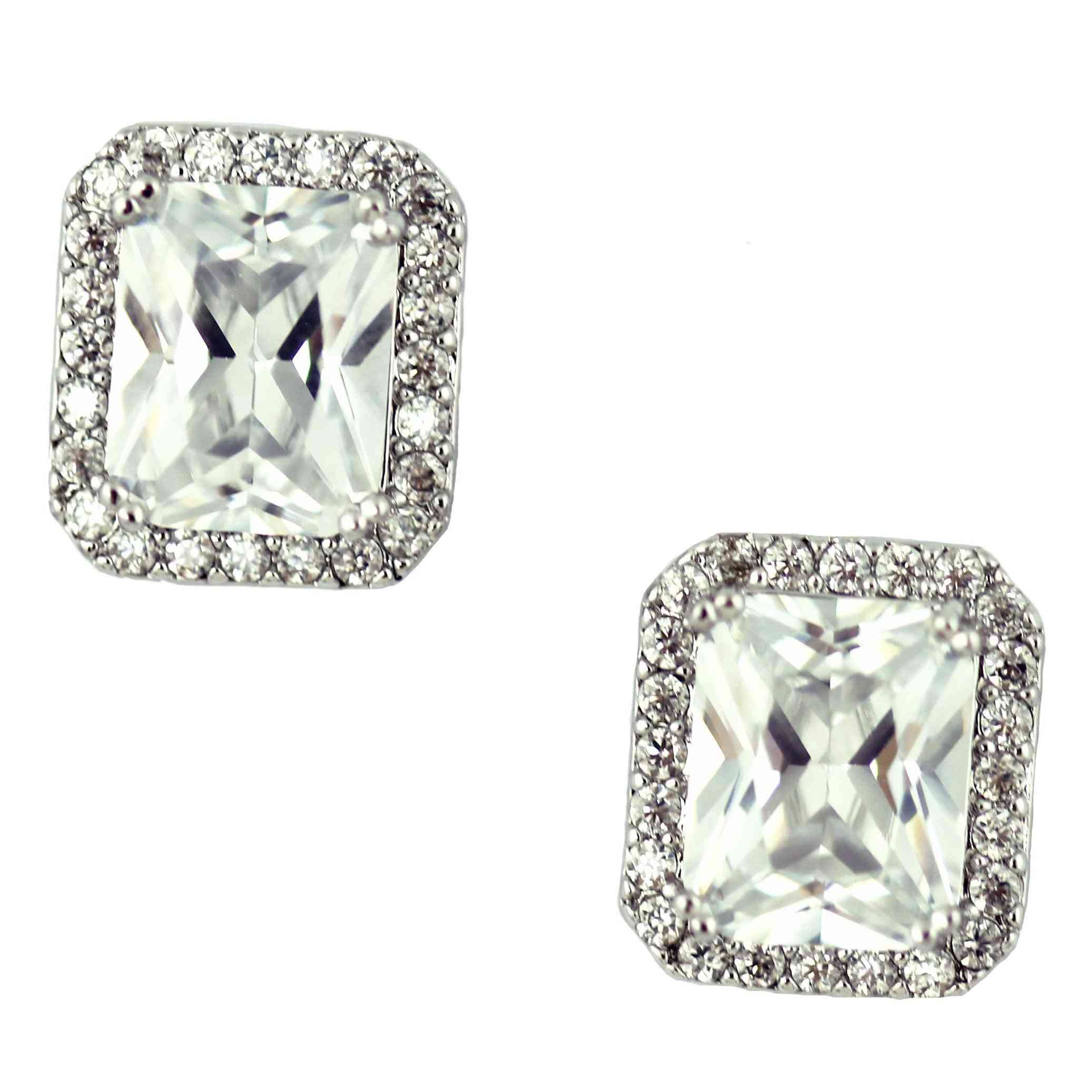 Pink Cubic Zirconia-square Cut Crystal Studs
