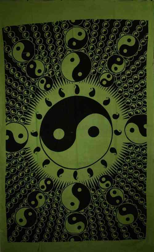 Zielony gobelin unoszący się ying yangs