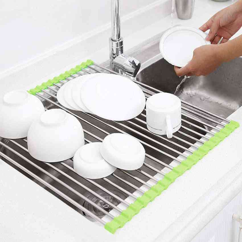 Stainless Steel Dish Drying Roll Up Sink Mount Rack