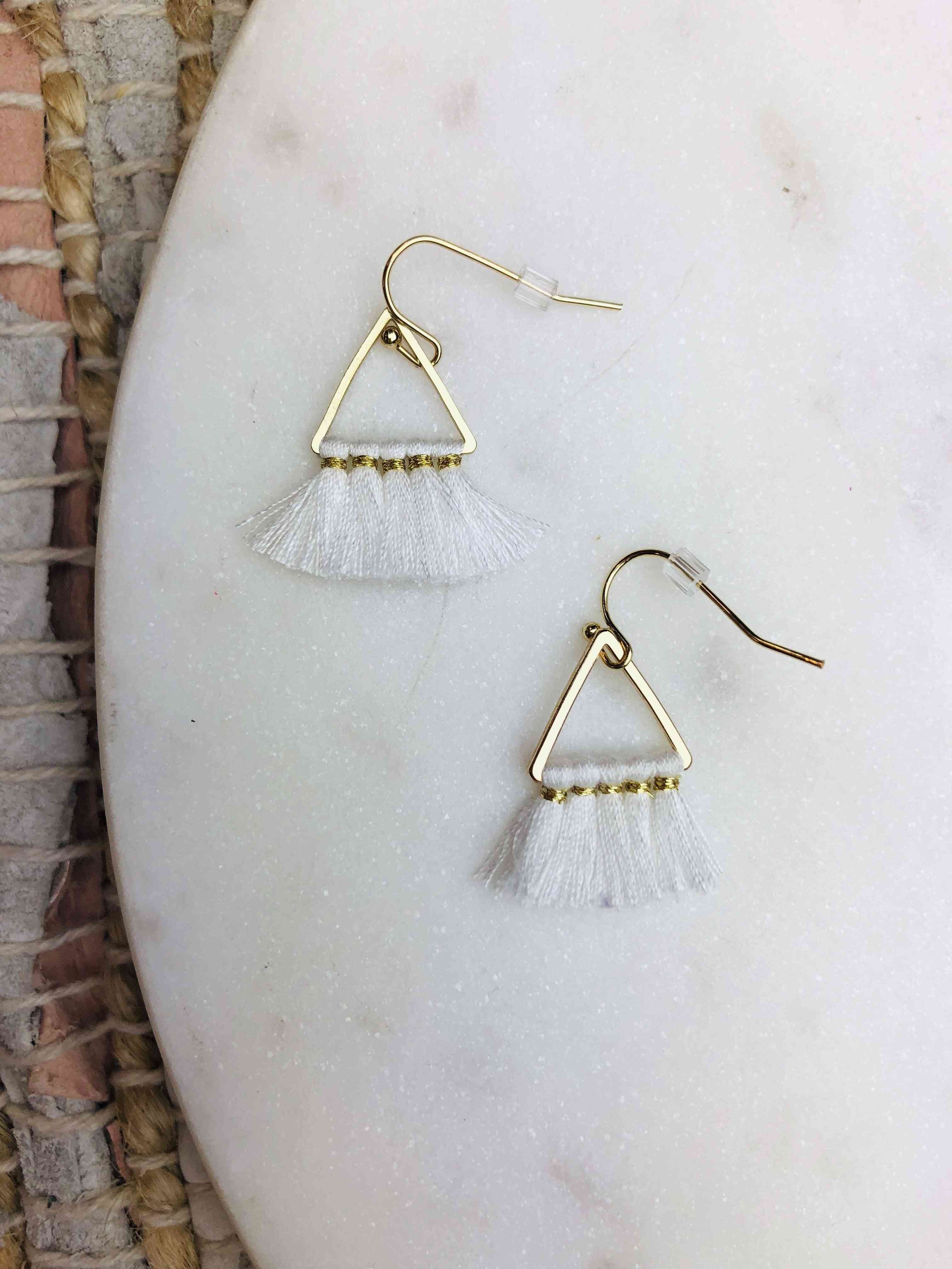 Mini Triangle Cotton Tassel Earring