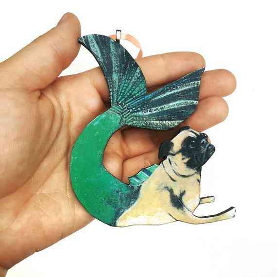 Mermaid Pug Holiday Ornament