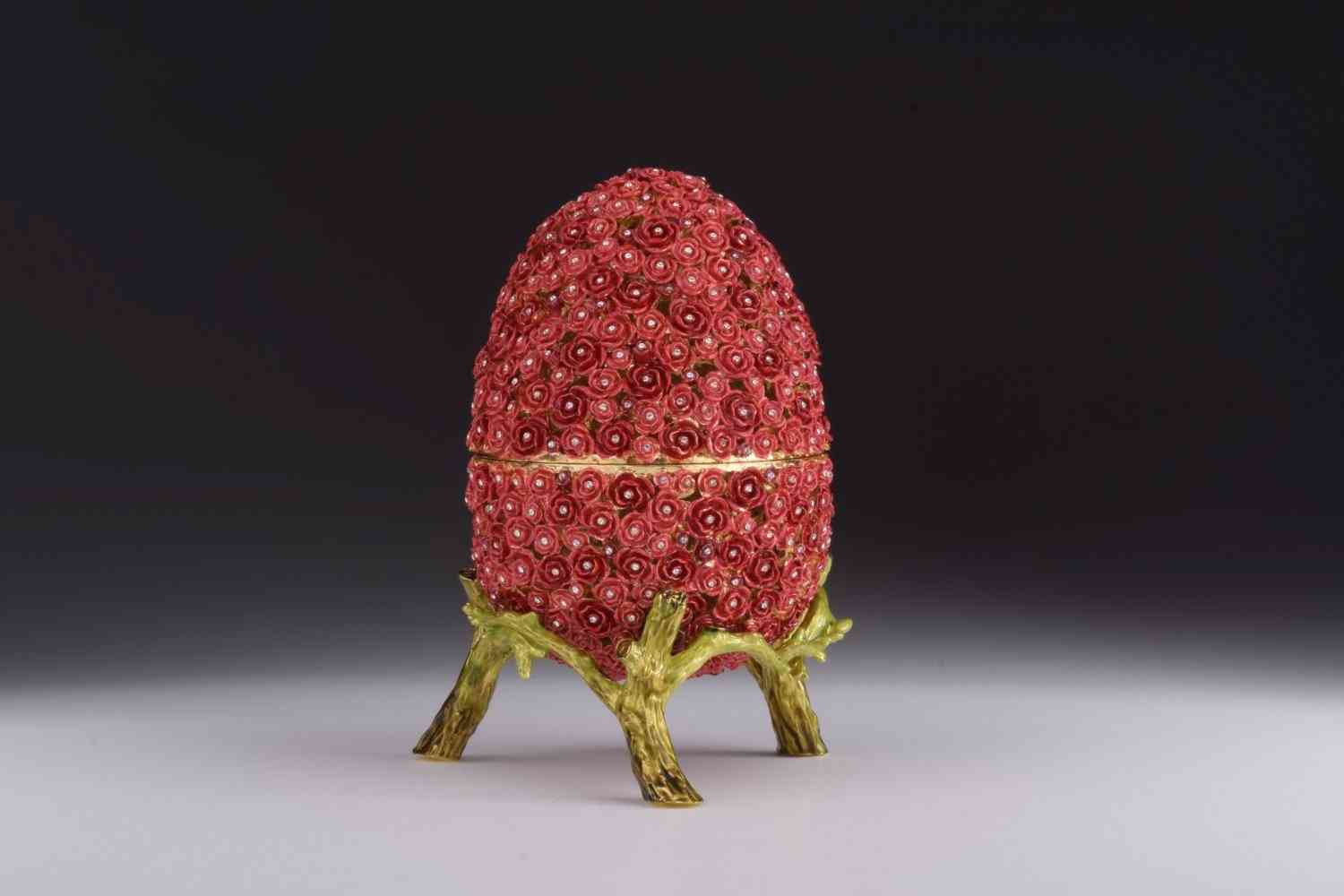 Red Flowers Faberge Egg Trinket Box