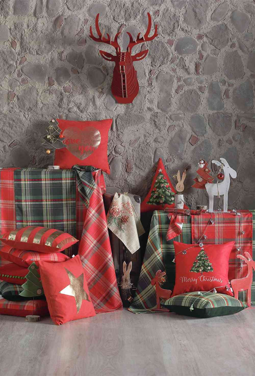 Trykt god juletre dekorativt putetrekk
