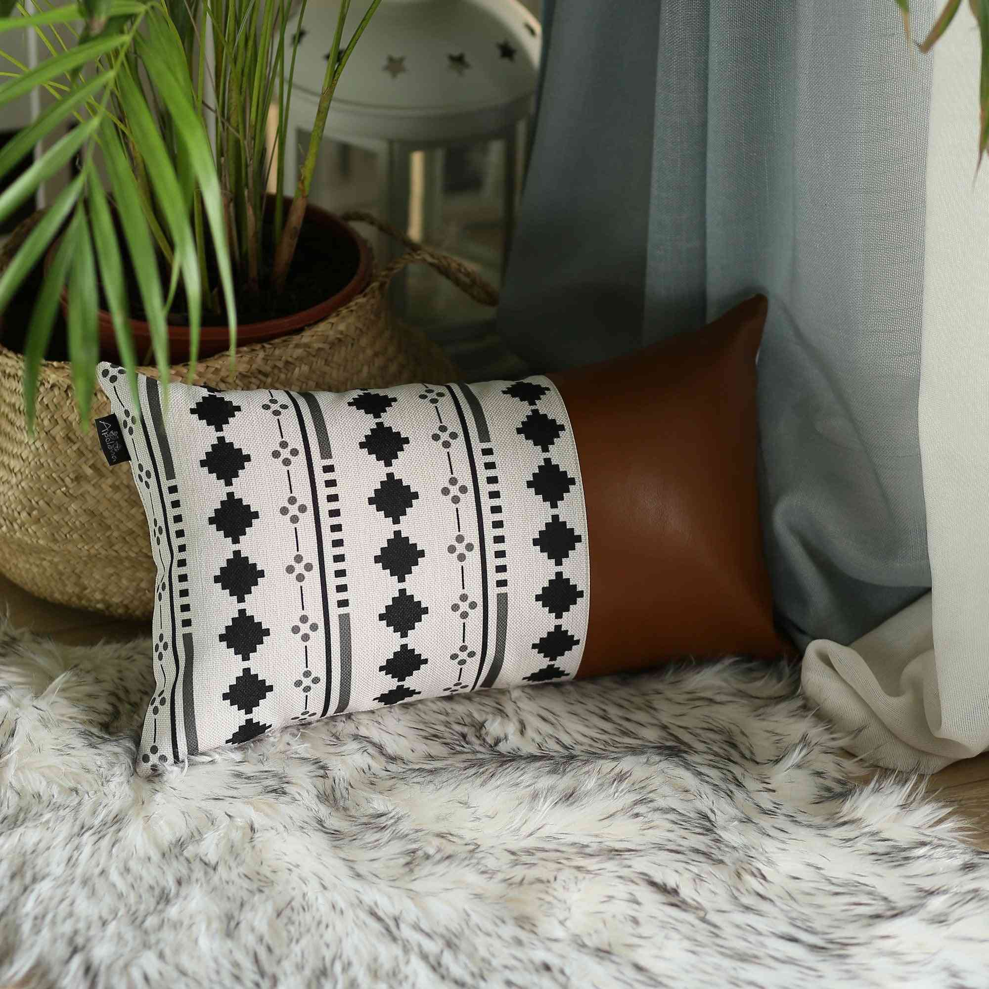 Decorative Vegan Leather Lumbar Throw Pillow Cover
