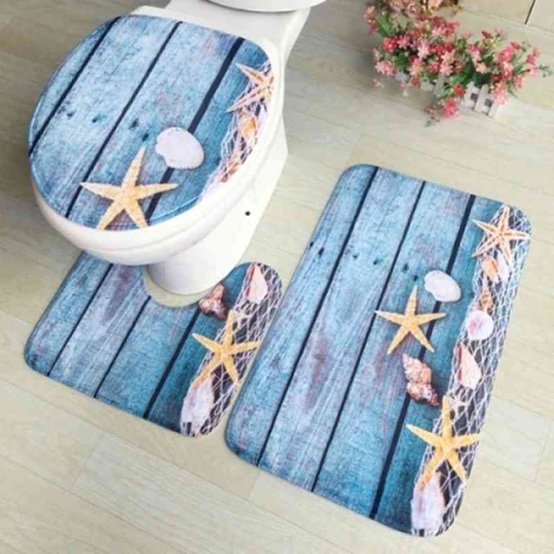 Bath Mats, Toilet Cover And Foot Pad Set