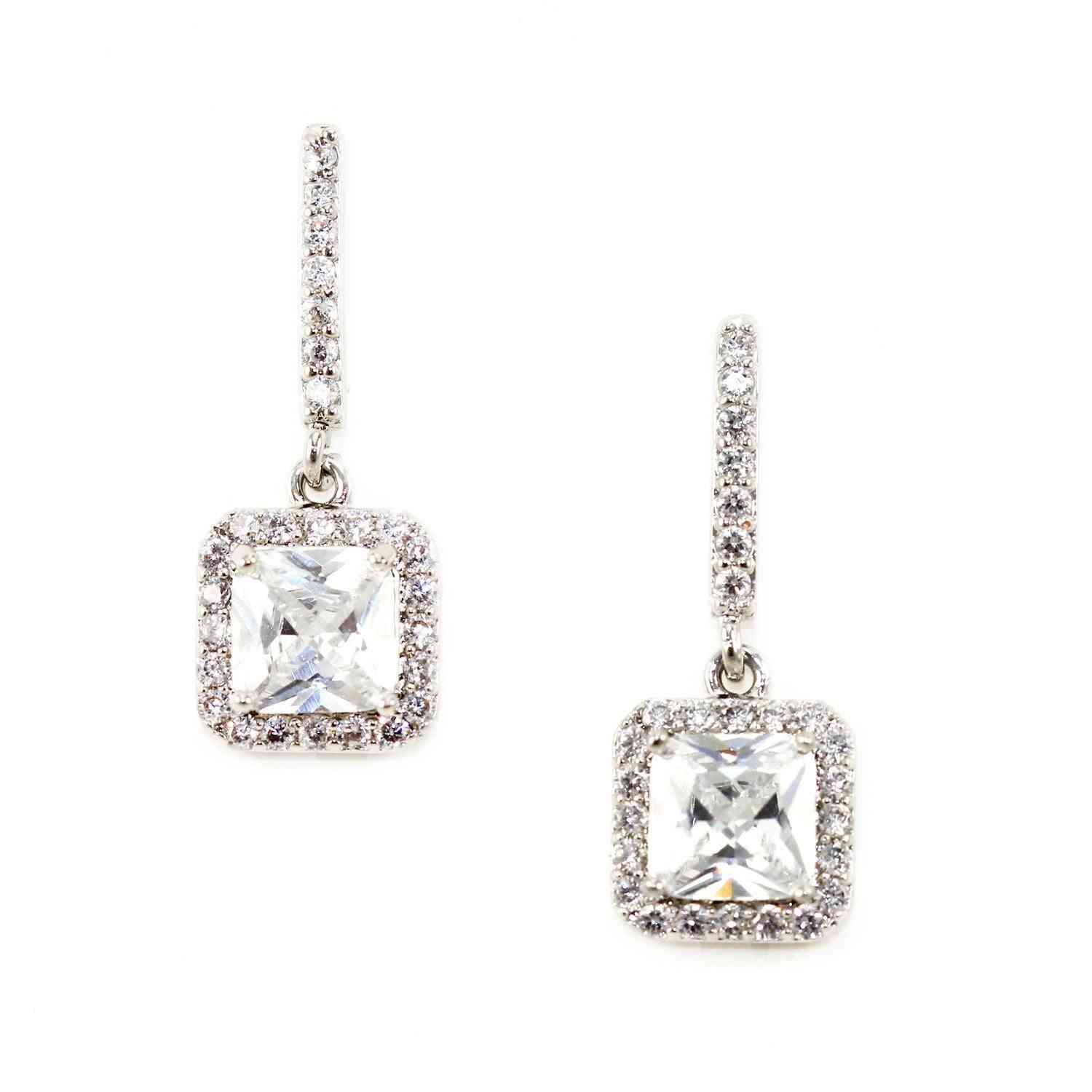 Cubic Zirconia Crystals Pave' Drop Earrings