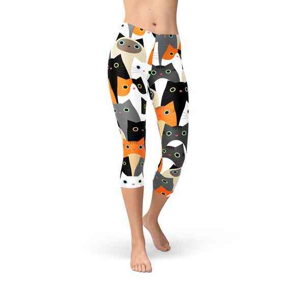 Capri-legging voor dames met all-over kattenprint