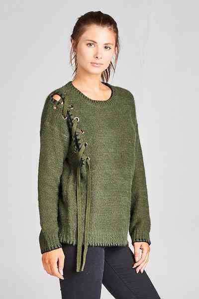 Knit Crew Neck Sweater With Braid Detail