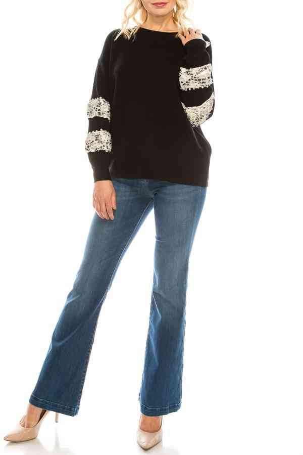 Sweater With Faux Fur Reptile Print And Rhinestone Studs