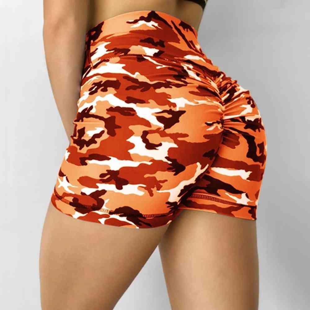 Kvinder høj talje sports shorts camouflage print butt træning løb