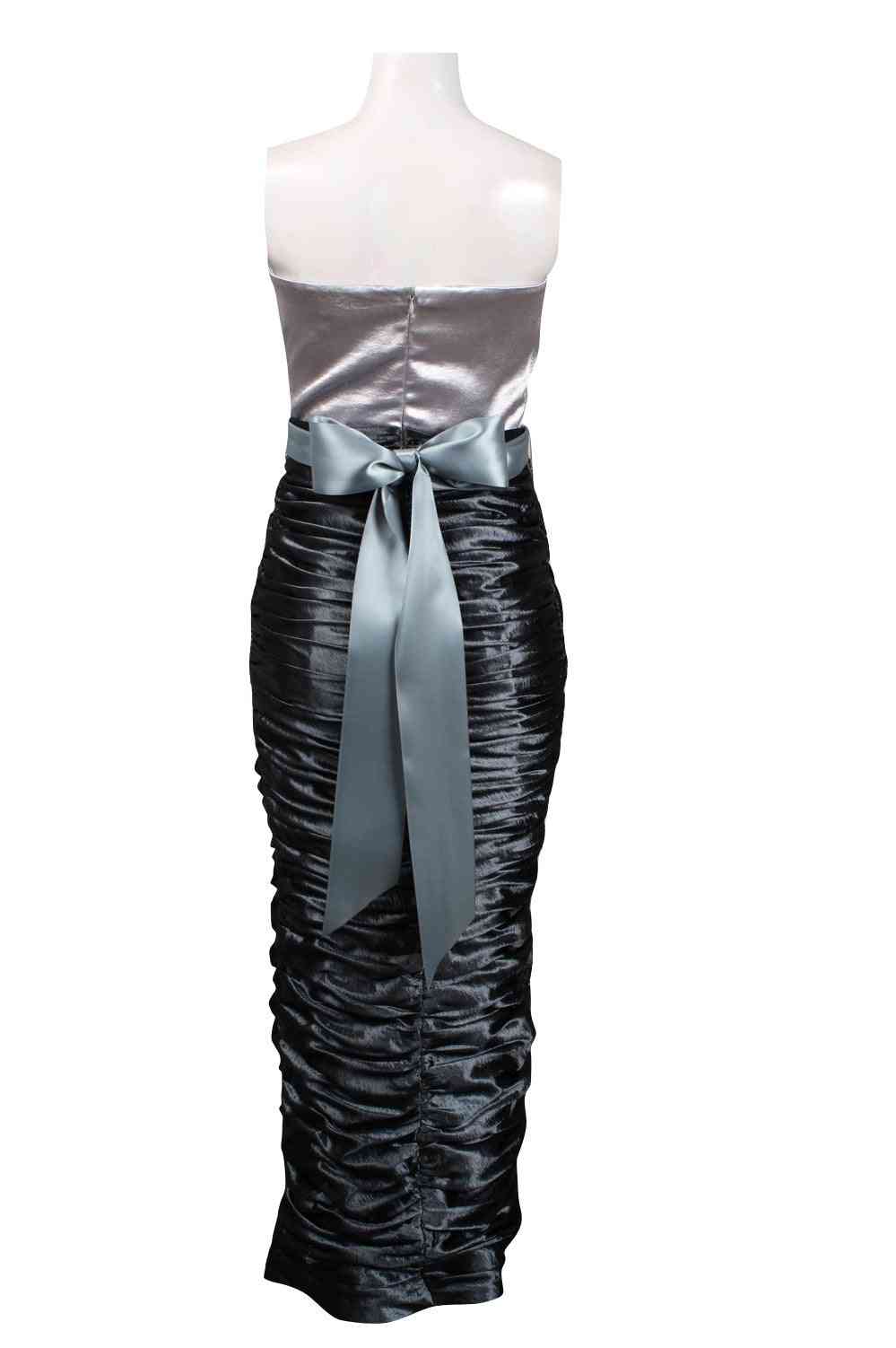 Multi Tone Long Satin Dress With Bow Tie Belt