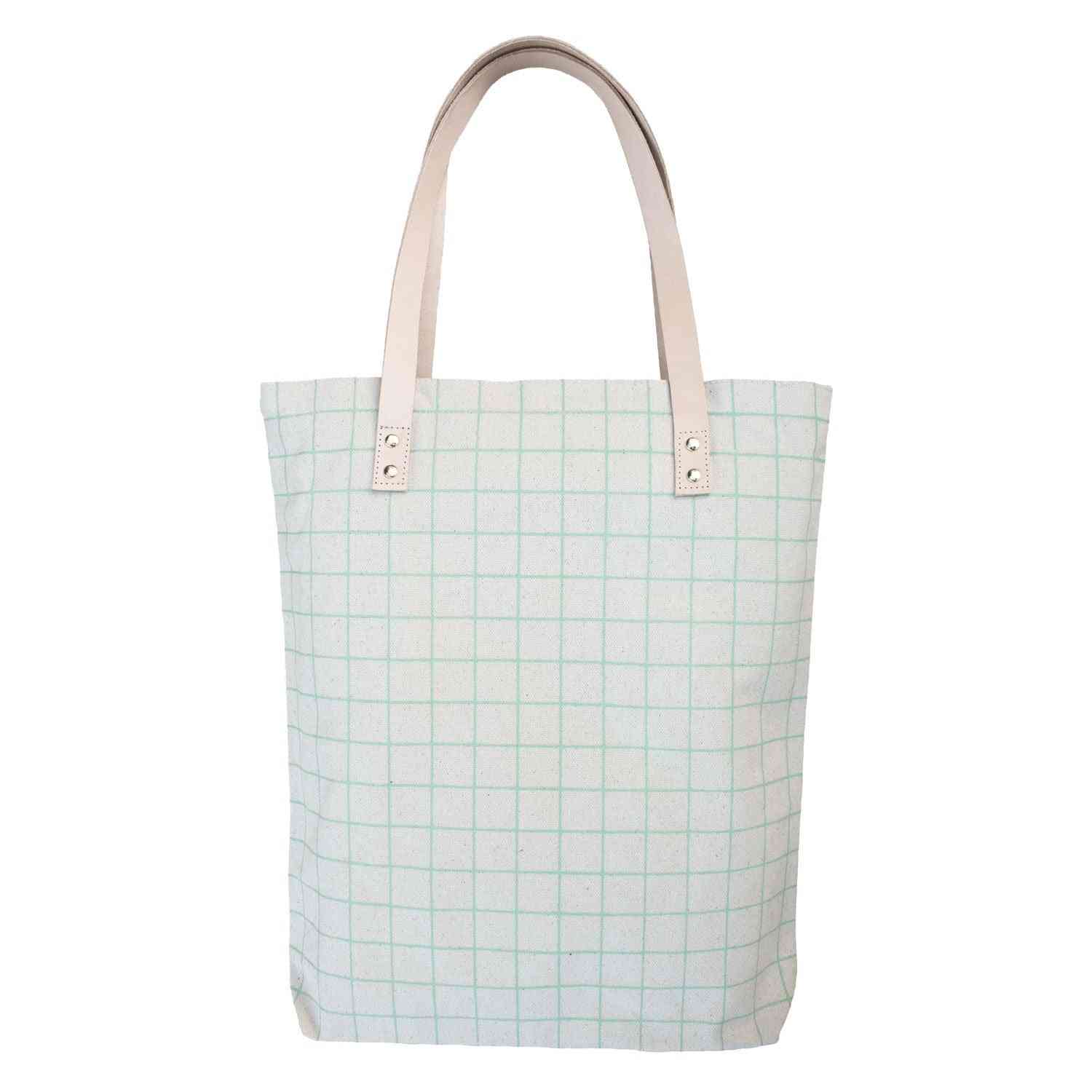 Cotton Canvas Tote Bag With Leather Straps