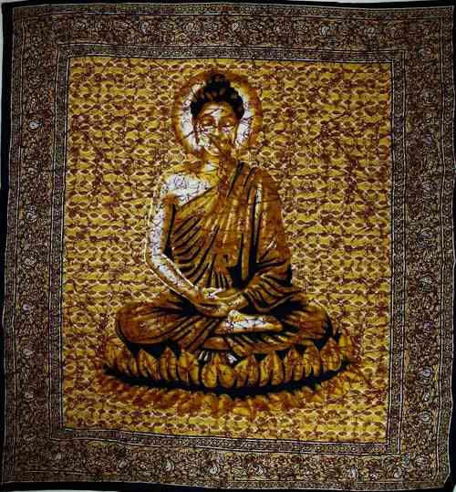 Buddha v meditační batikované tapisérii