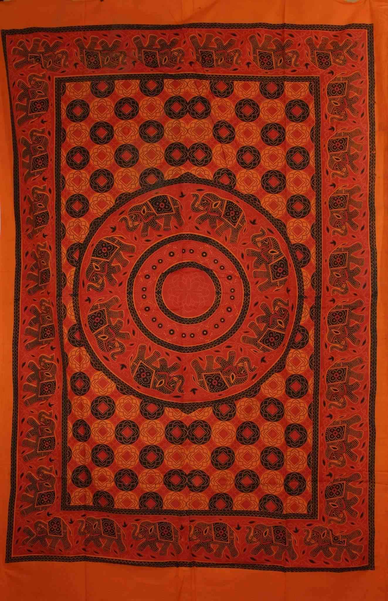 Folk Style Bagru Elephant Mandala Tapestry