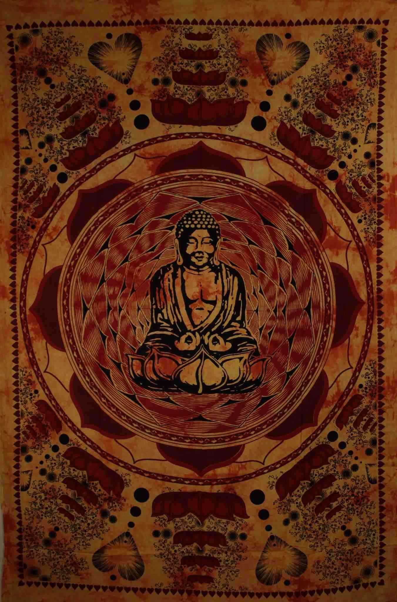 Buddha im Dharma Chakra Mudra auf einem Lotusblumentapisserie