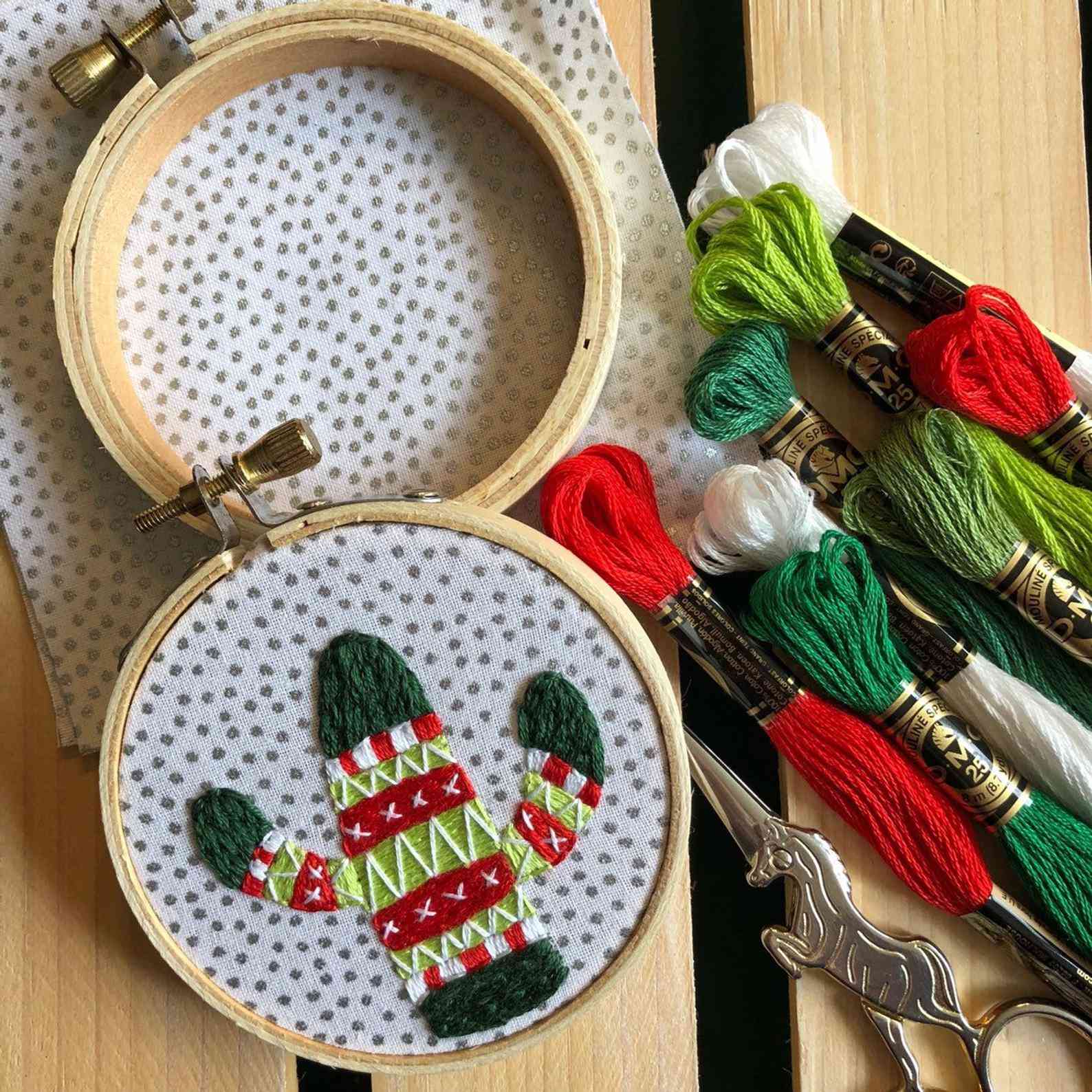 Suéter de vacaciones ornamento de cactus-kit de bordado a mano de bricolaje