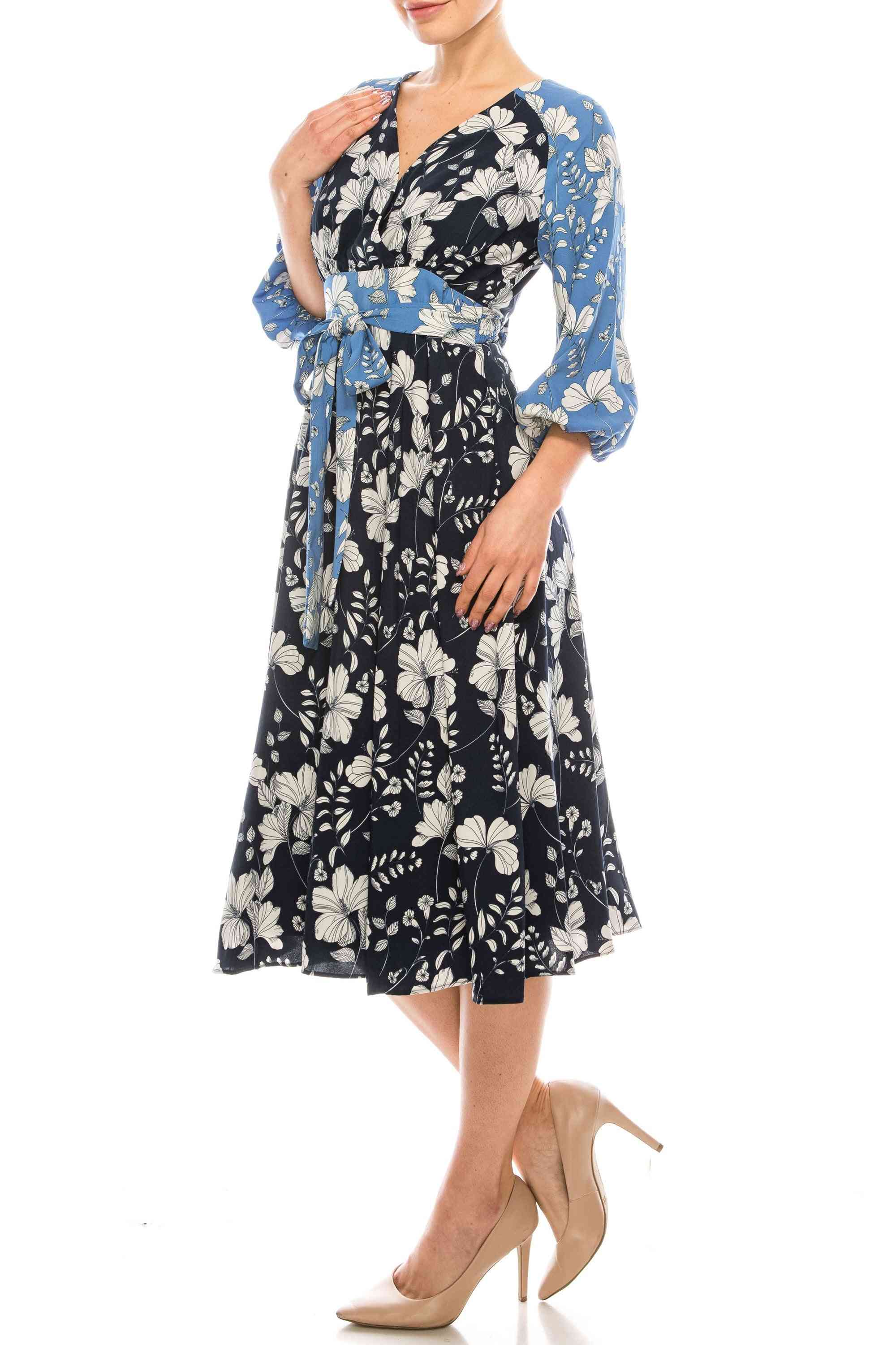A-lijn midi-jurk met dubbele bloemenprint voor dames