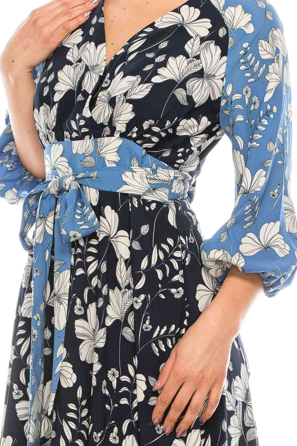 ženska midi haljina s dvostrukim cvjetnim printom i a-line