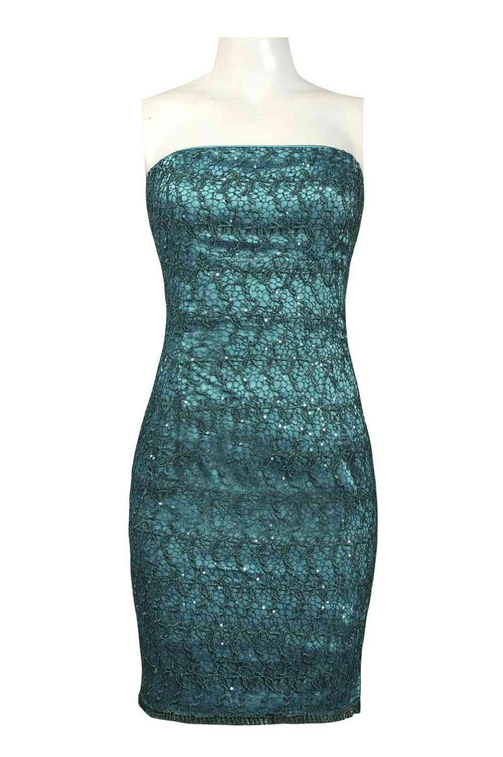Adrianna Papell Strapless Sequined Lace Sheath Dress