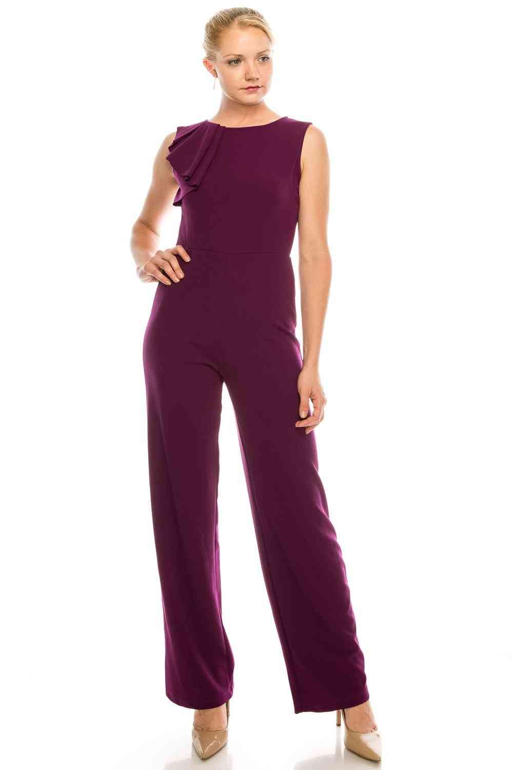 Sleeveless Jumpsuit With A Chic Pleated Ruffle Detail