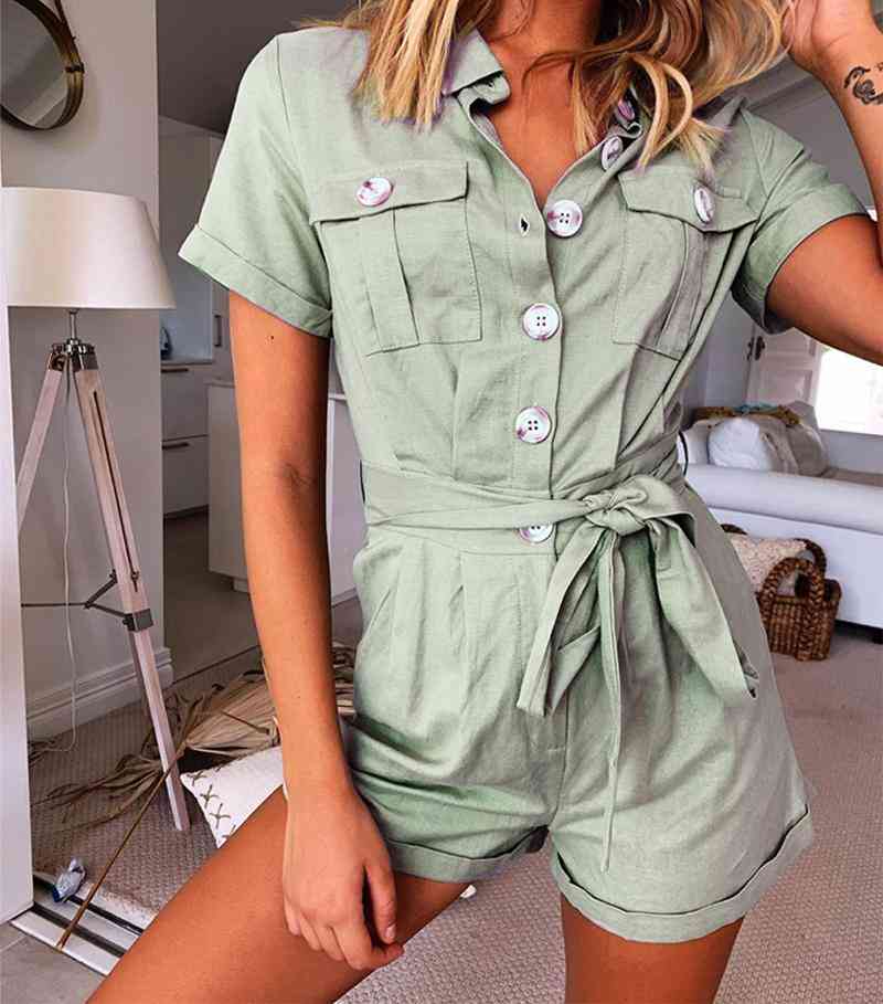 Buttons Down, Green Sashes, Tie-up Playsuit Romper