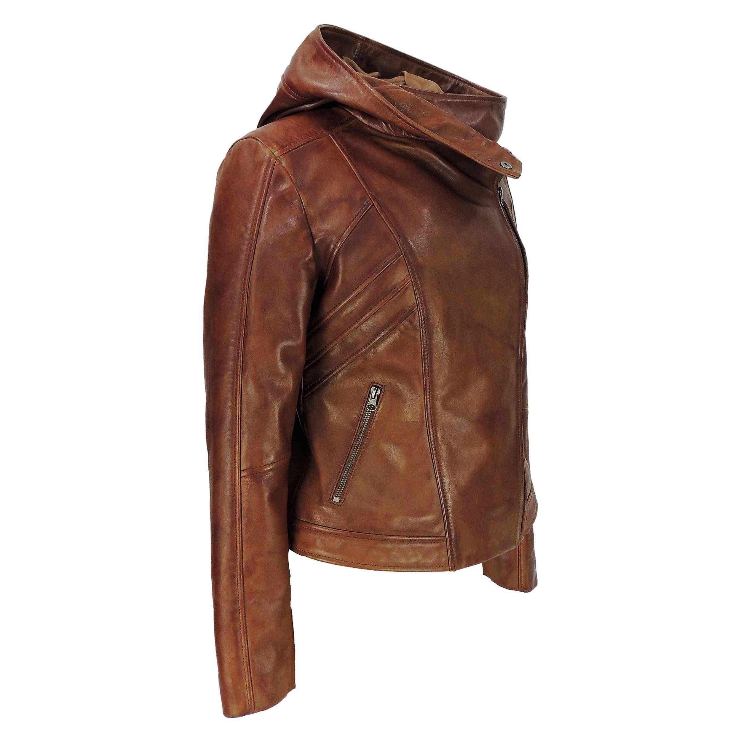 Womens Hooded Leather Jacket