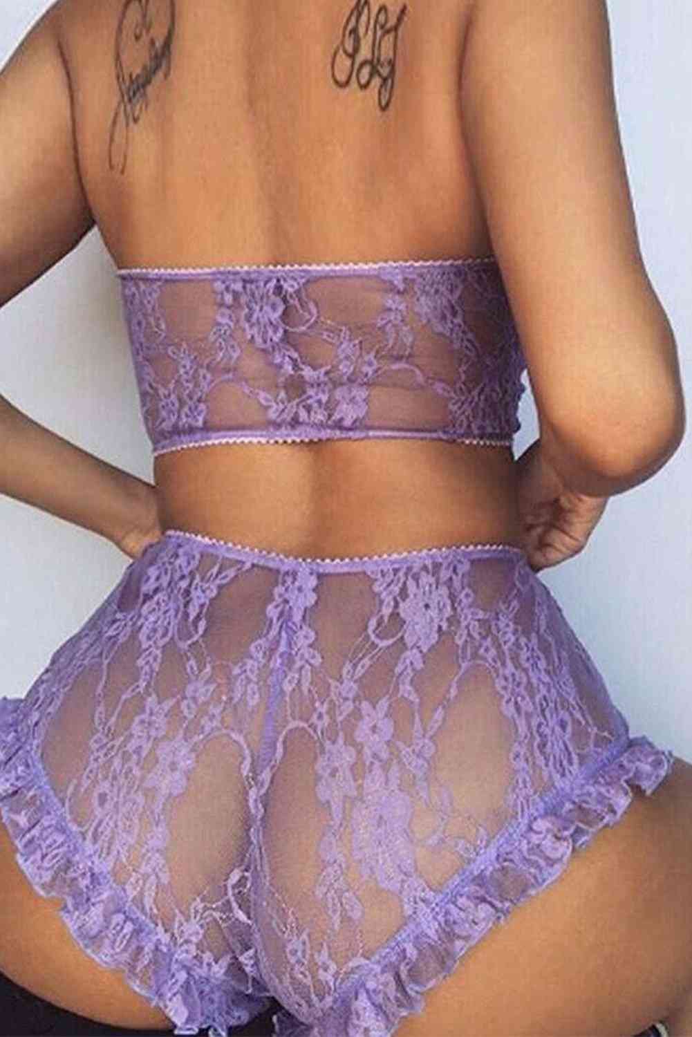 Lace Mesh Tube See Through Strapless Lingerie Set