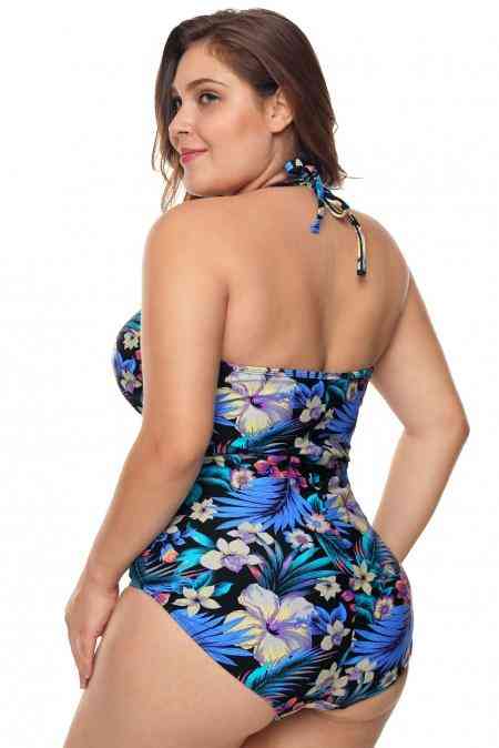 High Neck Hollow Out Floral Teddy Swimwear