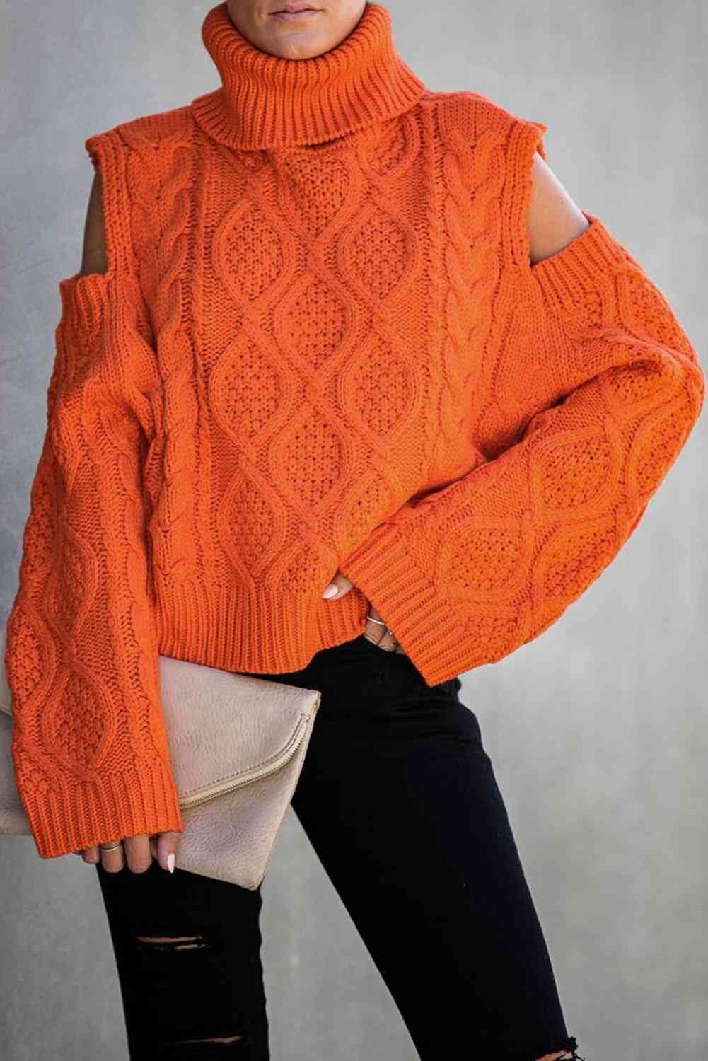Turtleneck, Cold Shoulder Textured Sweater's
