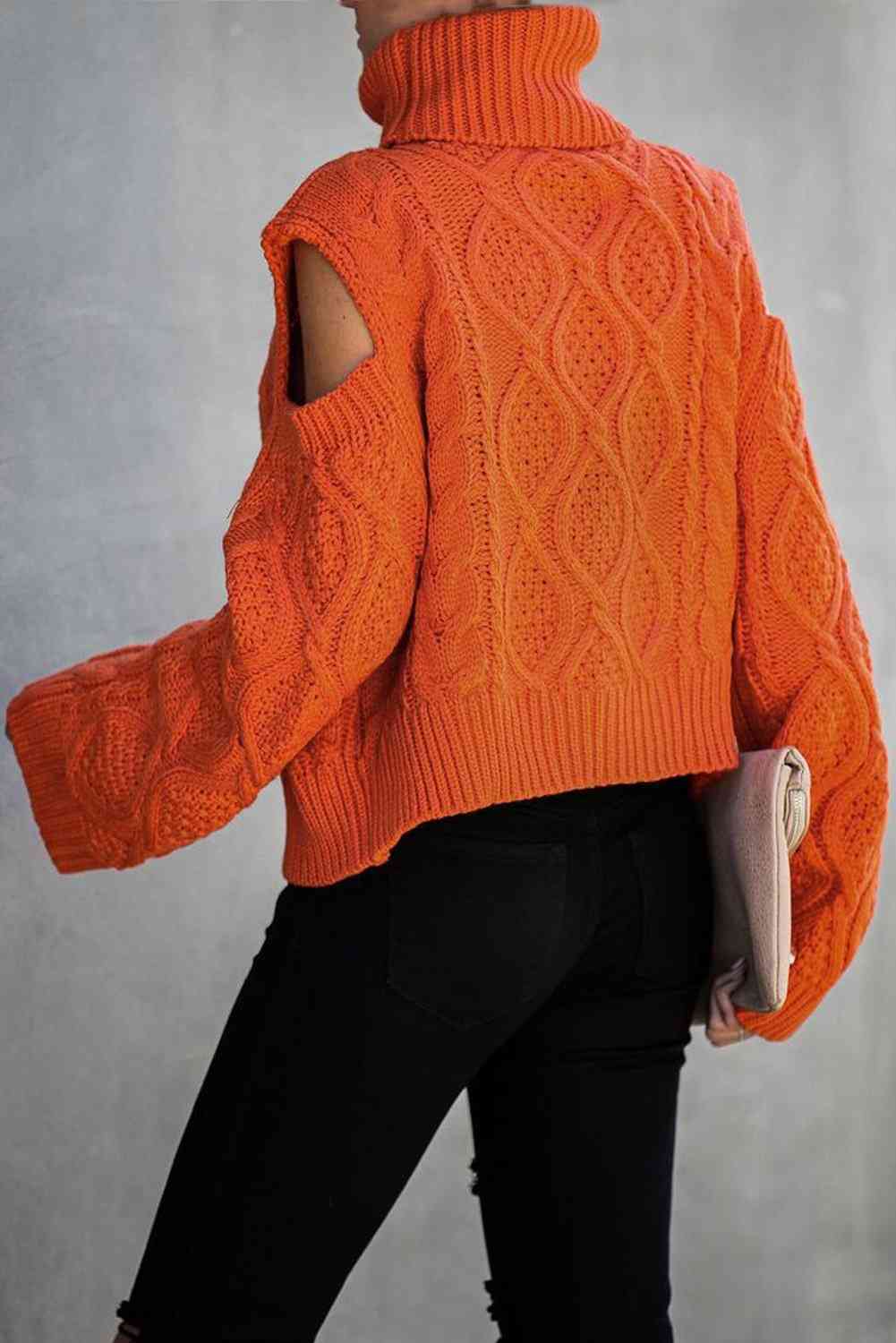 Turtleneck, Cold Shoulder Textured Sweater's