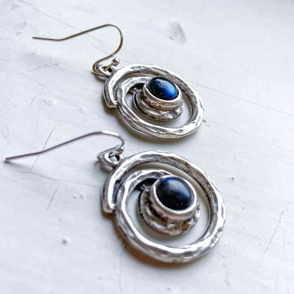 Milky Way- Spiral Silver, Dangle Earrings With Labradorite