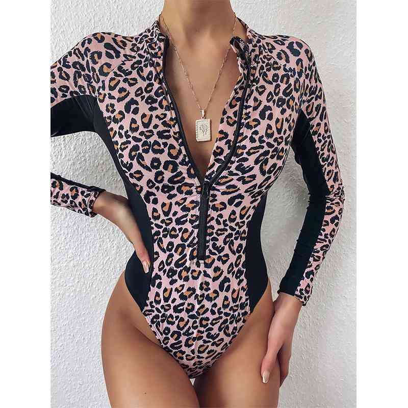 Zipper Leopard Swimwear