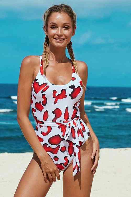 Scoop Neck High Cut Swimsuit With Sash