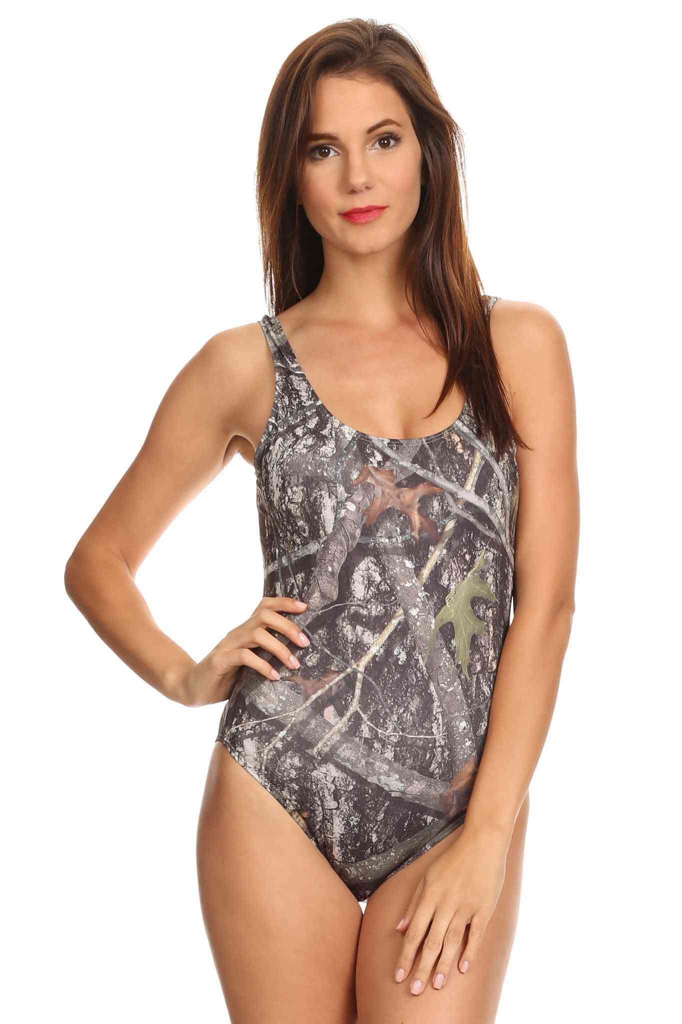 Bikini de camuflaje para mujer, traje de baño de madera verdadera
