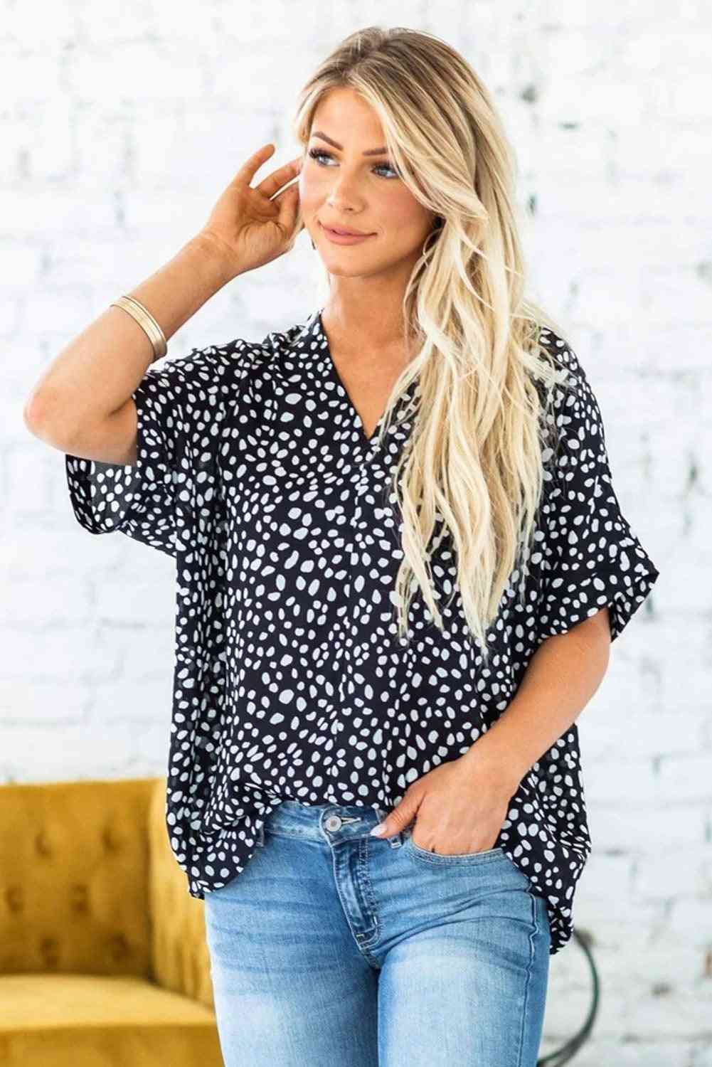 V-neck Rolled Sleeve Tunic Top