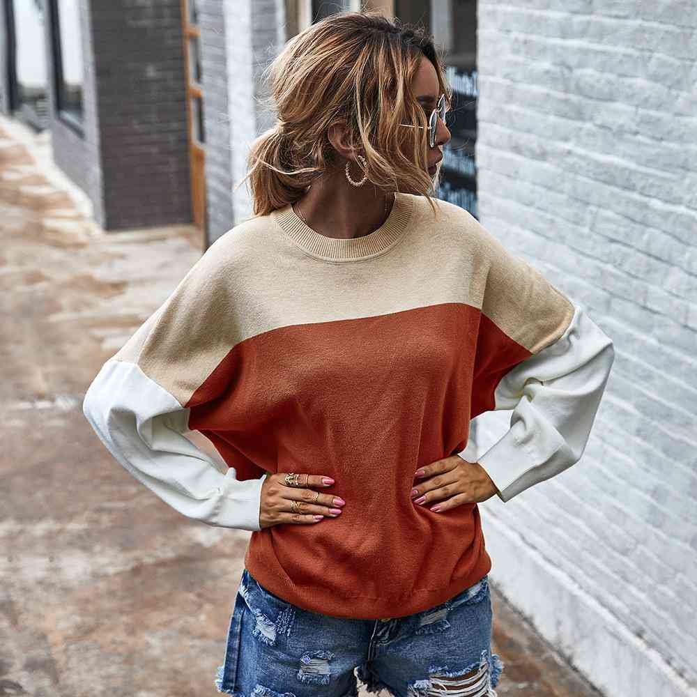 Hit Color Knitted Tops