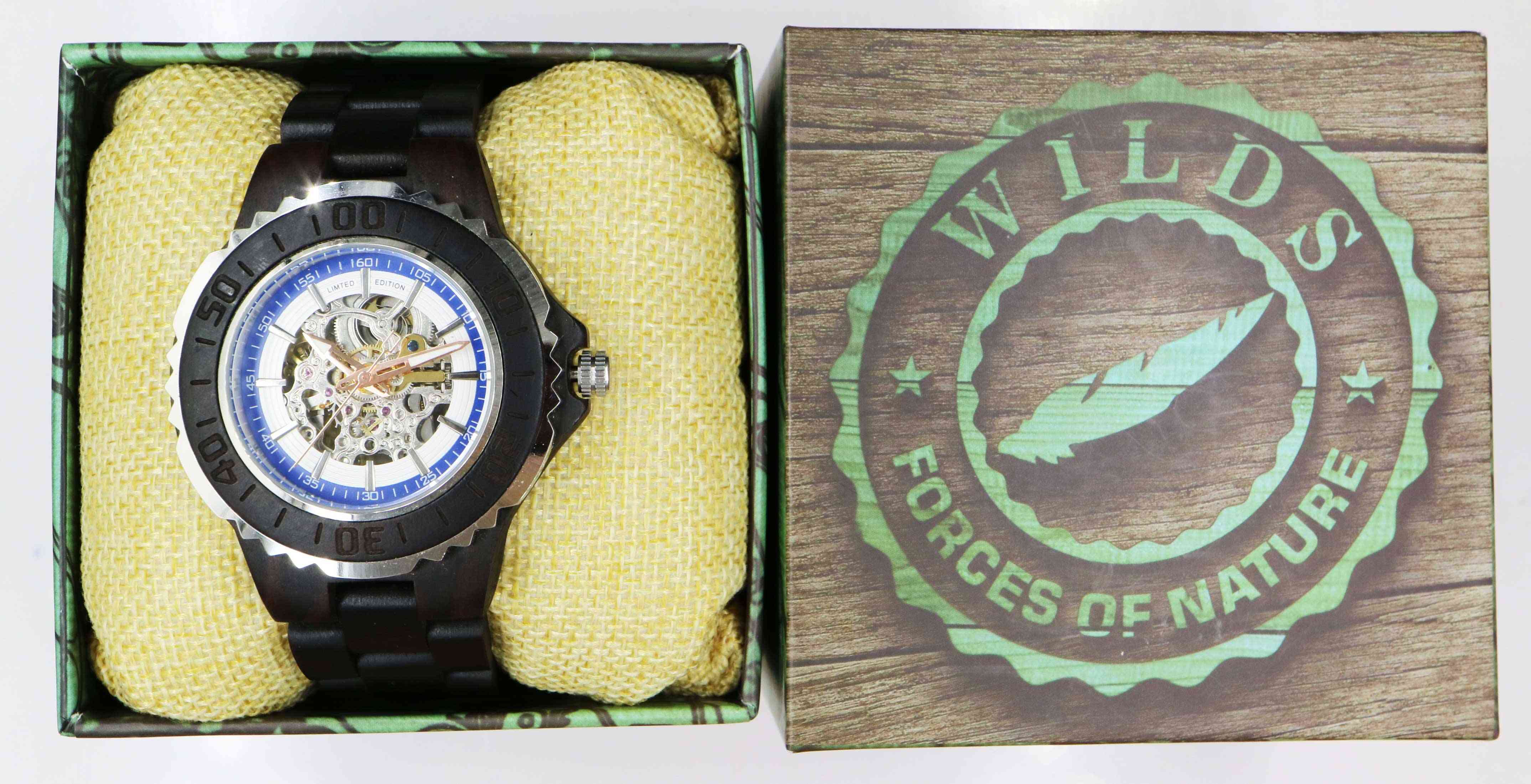 Pánské originální automatické ebenové dřevěné hodinky bez baterie