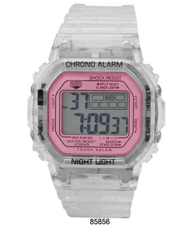 Kouřové transparentní digitální hodinky LCD s růžovým ciferníkem