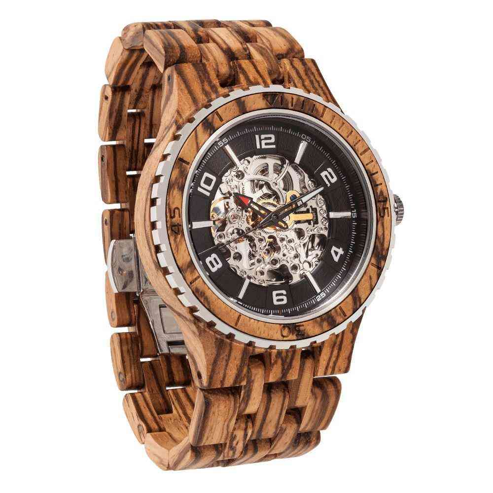 Samozwijające się męskie zegarki premium z drewna zebry