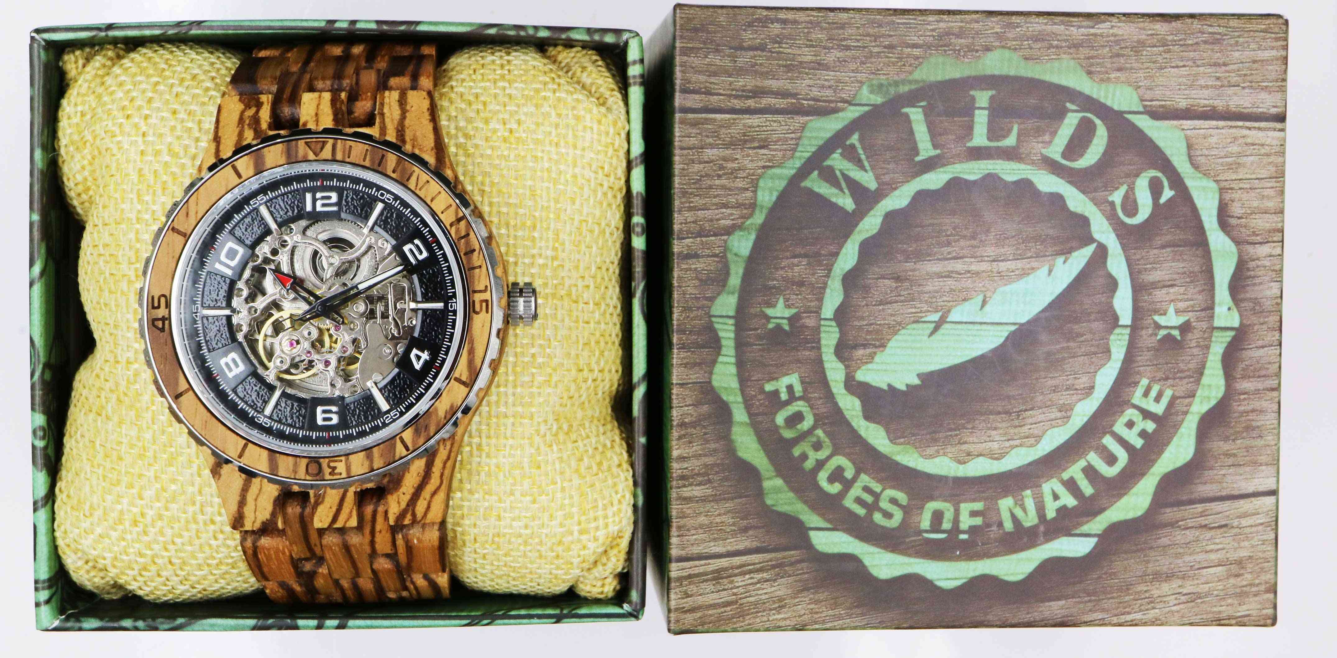 Pánske prémiové samonatahovacie hodinky zo zebrového dreva