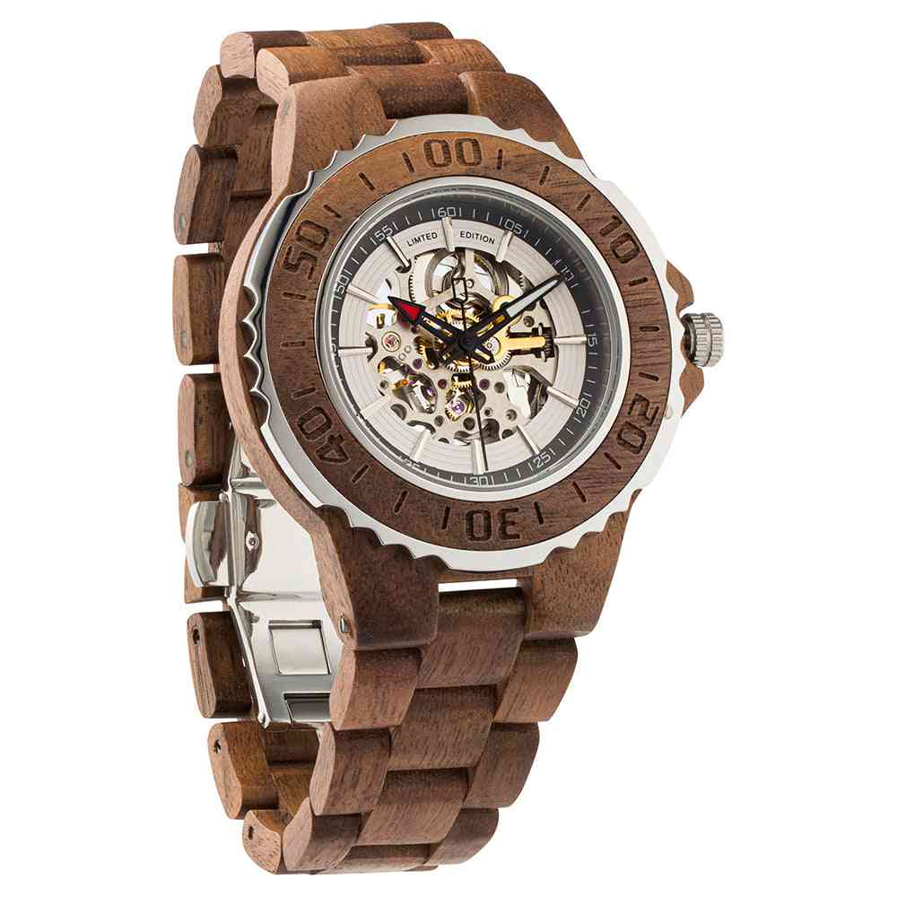 Men's Genuine Automatic Walnut Wooden Watches No Battery Needed