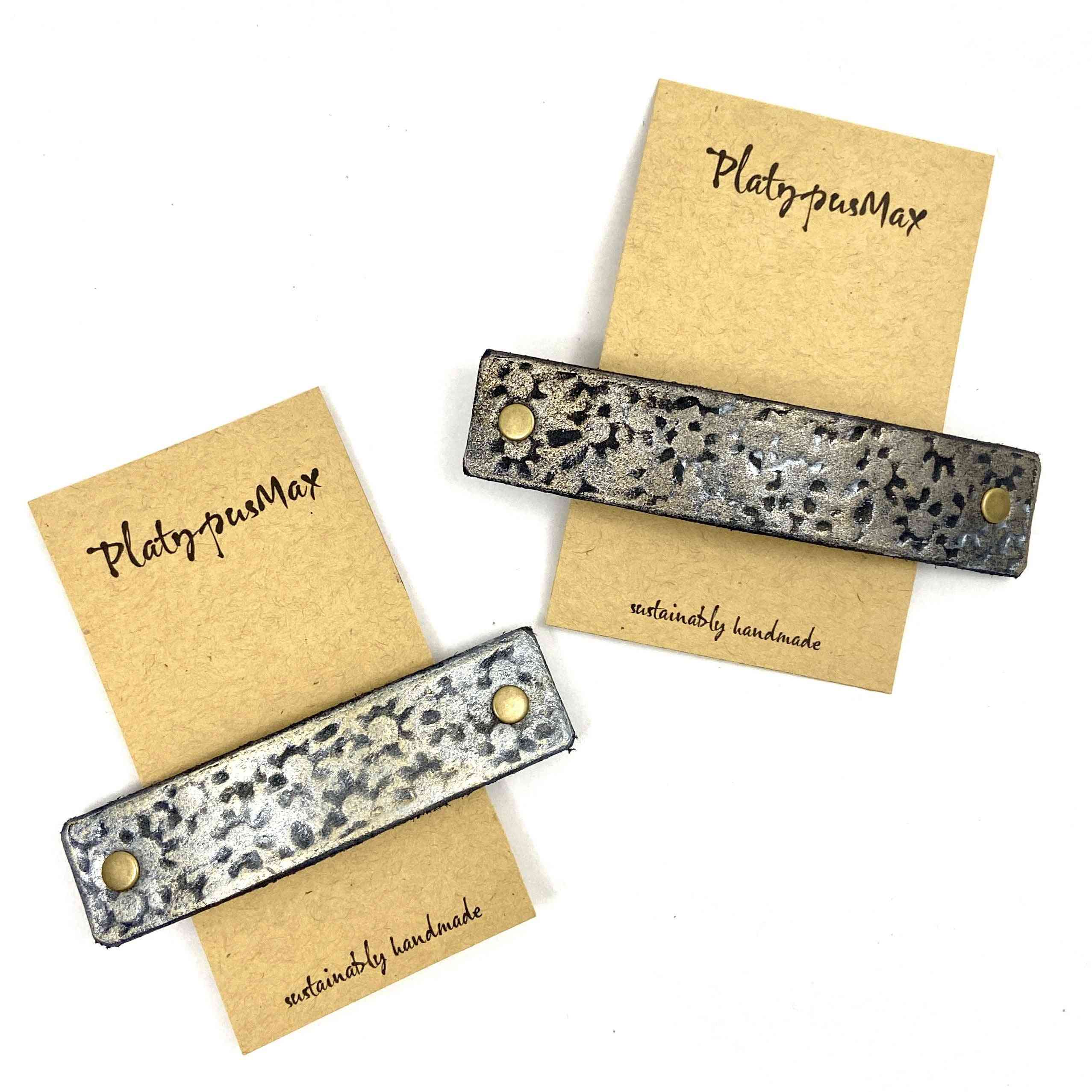 Gold Daisy Prints, Rustic Stamped- Leather Hair Barrette