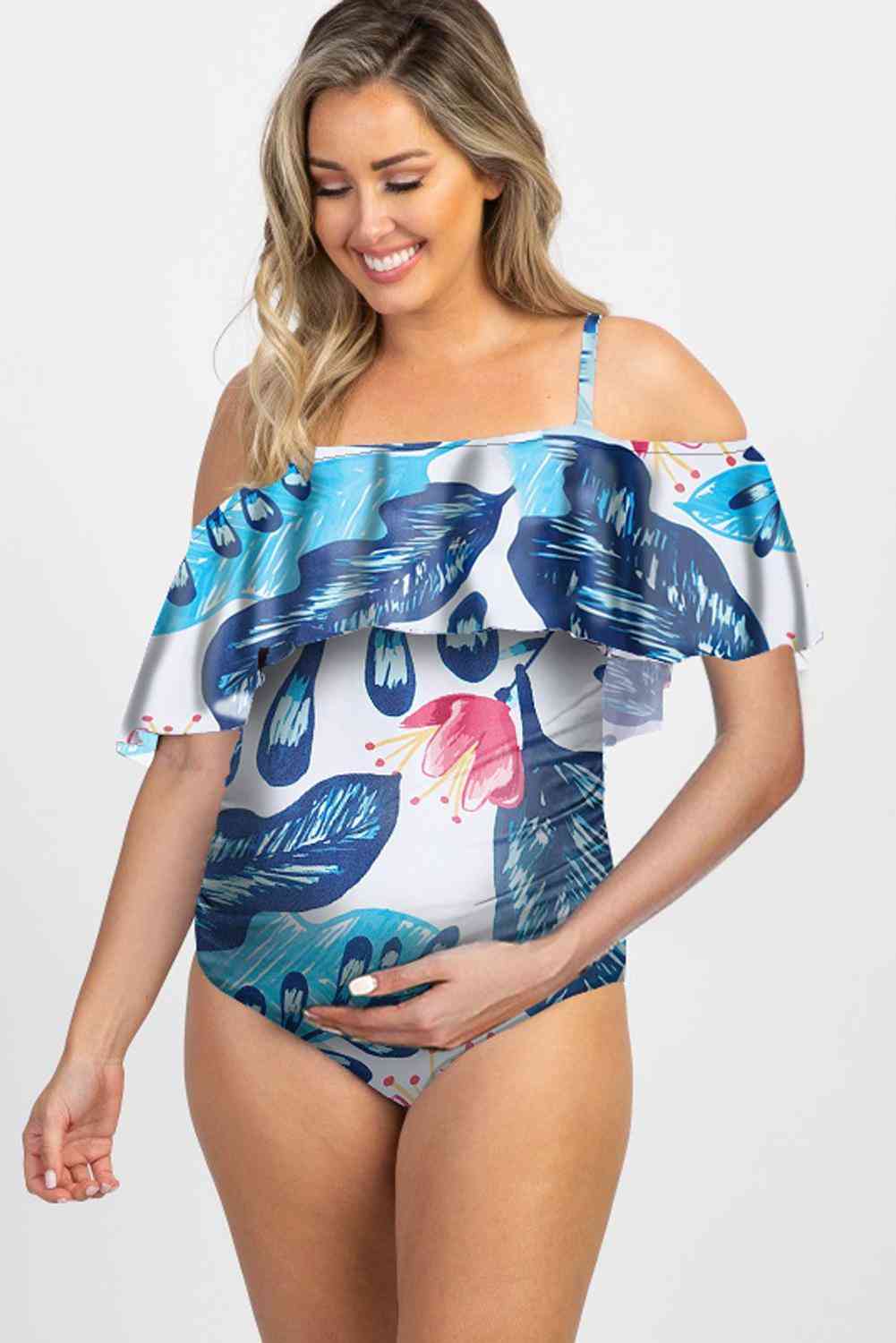 Marszczony jednoczęściowy jednoczęściowy strój kąpielowy ciążowy